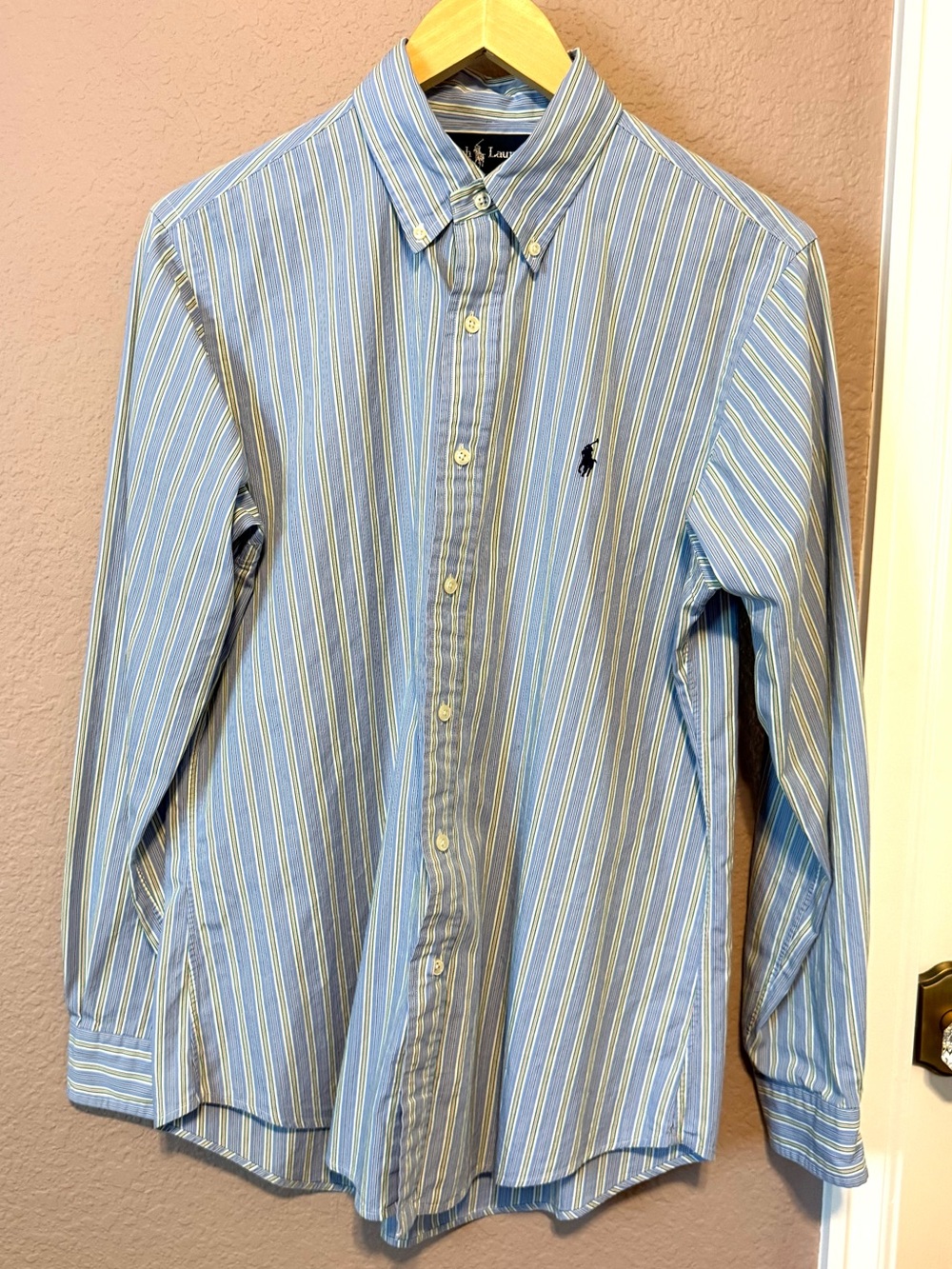 Ralph Lauren Blue Striped Button-Down Custom Fit Shirt